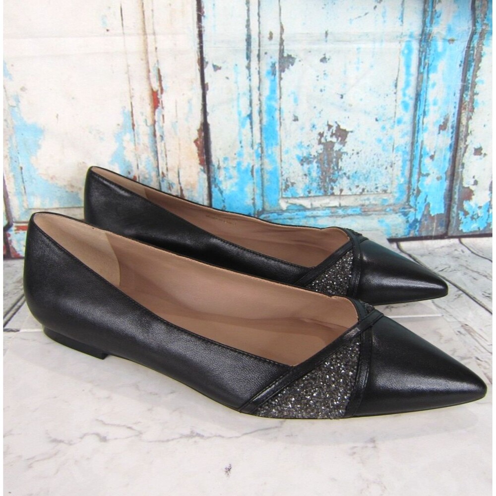 LK Bennett London Diane Black Leather Embellished Pointed Toe Flats 41 EU 10 US